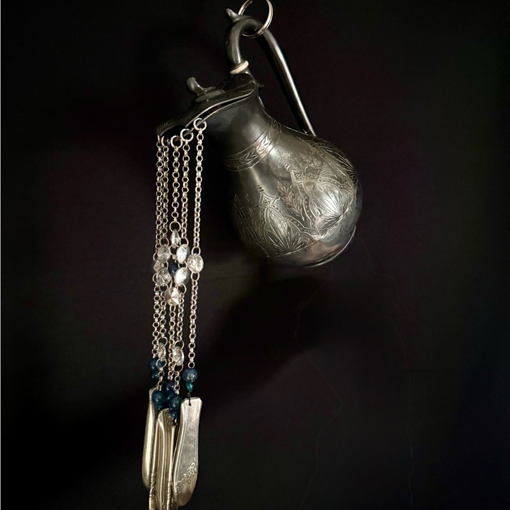 Ornate Silver Decorative Pitcher Wind Chime